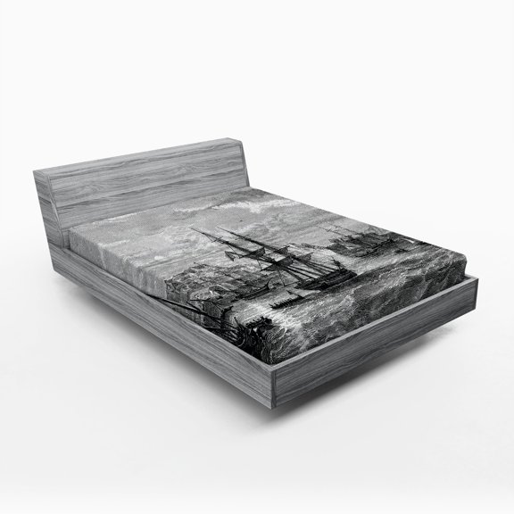 Ambesonne Antique Fitted Sheet, History of France Elba, Queen Size, Black Grey