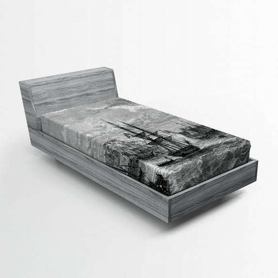 Ambesonne Antique Fitted Sheet, History of France Elba, Twin XL Size, Black Grey