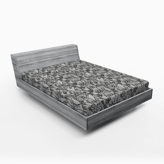 Ambesonne Antique Fitted Sheet, Lace Gothic Pattern, Full Size, Grey Black