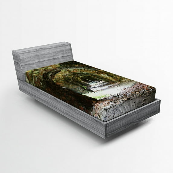 Ambesonne Antique Fitted Sheet, Medieval Tunnel, Twin Size, Grey Red