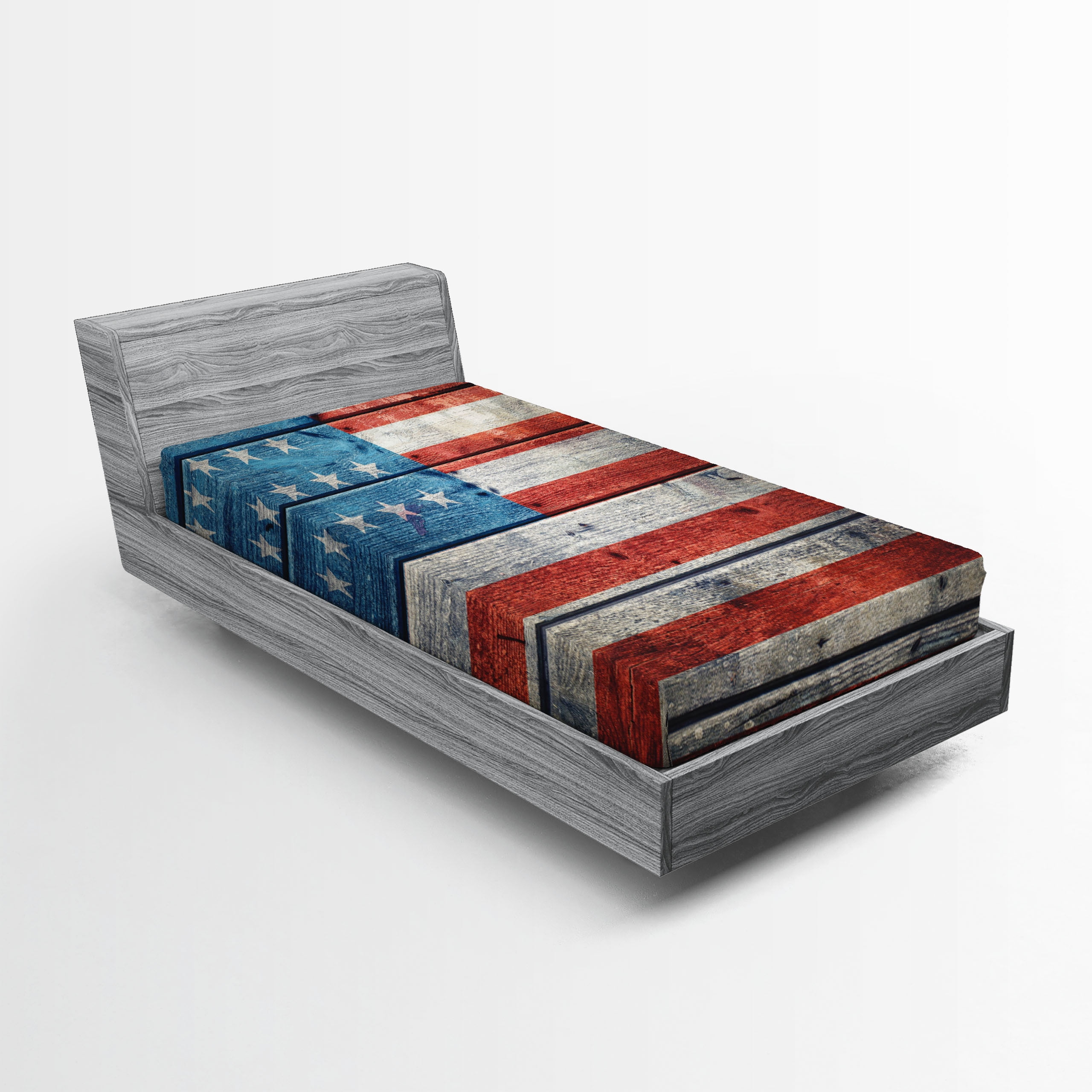 Twin Blue and Red Microfiber American Flag Print Fitted Sheet