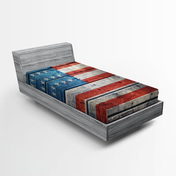 Ambesonne Antique Fitted Sheet, National July, Twin Size, Blue Red White