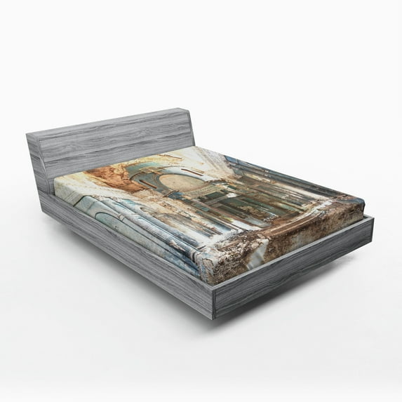 Ambesonne Antique Fitted Sheet, Old Vintage, Full Size, Petrol Blue Marigold