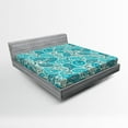 thumbnail image 1 of Ambesonne Antique Fitted Sheet, Paisley Blue Flowers, Queen Size, Aqua Teal, 1 of 2