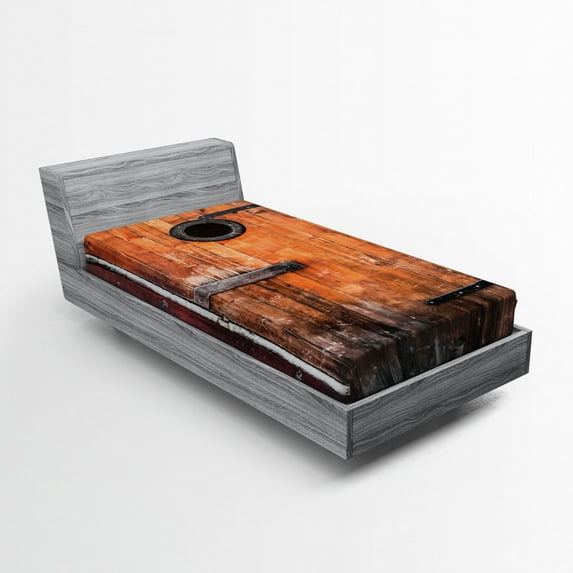 Ambesonne Antique Fitted Sheet, Pine Wood Windows, Twin Size, Caramel Brown