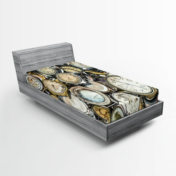 Ambesonne Antique Fitted Sheet, Retro Vintage Pattern, Twin XL Size, Grey Beige