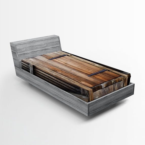 Ambesonne Antique Fitted Sheet, Rustic Rural Wood Door, Twin Size, Brown Orange