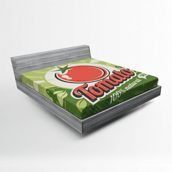 Ambesonne Antique Fitted Sheet, Vintage Tomato Poster, Full Size, Green Red