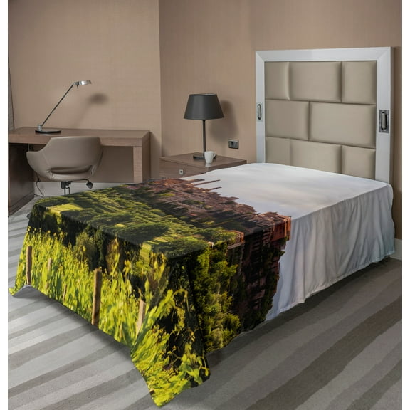 Ambesonne Antique Flat Sheet, Medieval City in Italy, Twin Size, Green Coral Dust