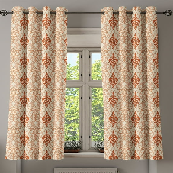 Ambesonne Antique Grommet Curtain, Byzantine Retro Floral, 50" x 63", Cream and Burnt Orange
