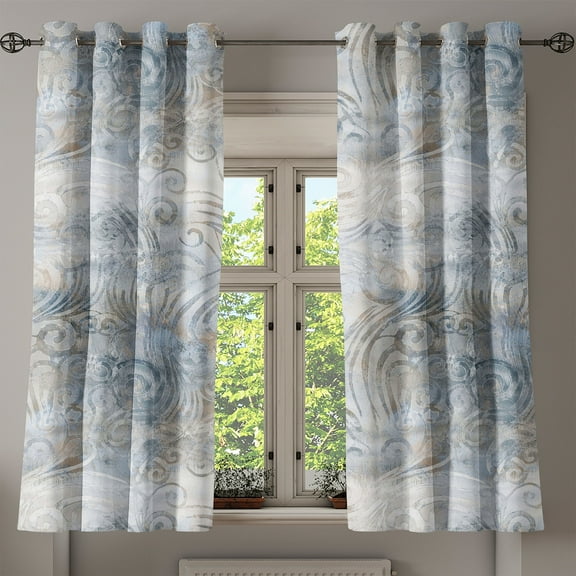 Ambesonne Antique Grommet Curtain, Nostalgic Swirls and Waves, 50"x63", Coconut and Pale Slate Blue