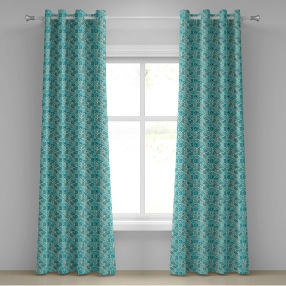 Ambesonne Antique Grommet Curtain, Paisley Blue Flowers, 50" x 96", Aqua Teal