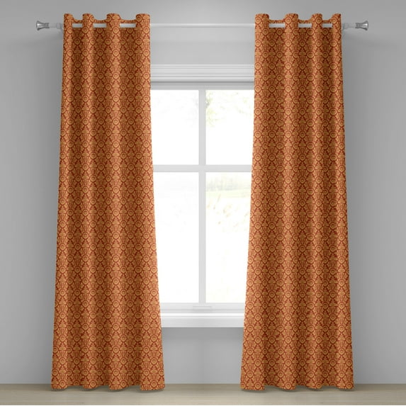 Ambesonne Antique Grommet Curtain, Royal Victorian Damask, 50" x 120", Vermilion Orange