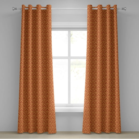 Ambesonne Antique Grommet Curtain, Royal Victorian Damask, 50" x 96", Vermilion Orange