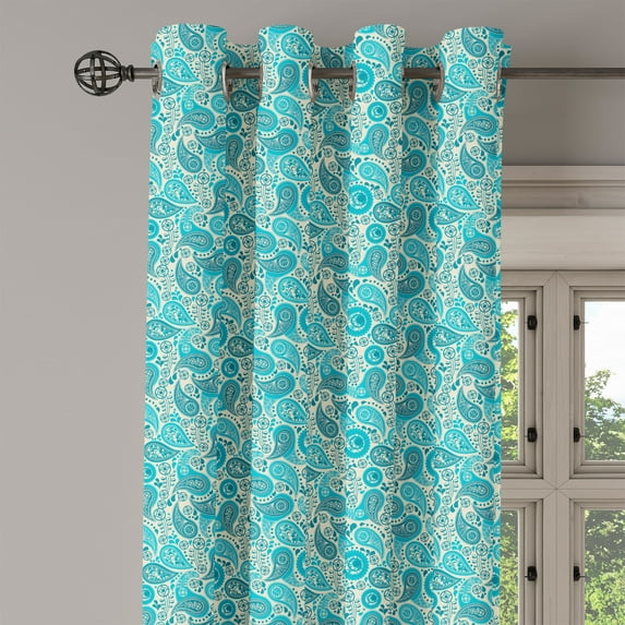 Ambesonne Antique Grommet Curtain Single Panel, Paisley Blue Flowers, 50"x60", Aqua Teal