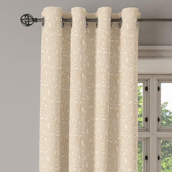 Ambesonne Antique Grommet Curtain Single Panel, Swirling Flowers, 50"x60", Beige