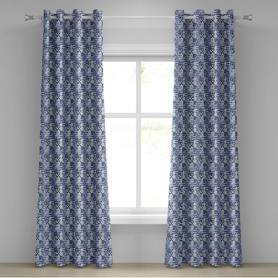 Ambesonne Antique Grommet Curtain, Traditional Vintage Mosaic, 50" x 84", Blue Navy Blue White