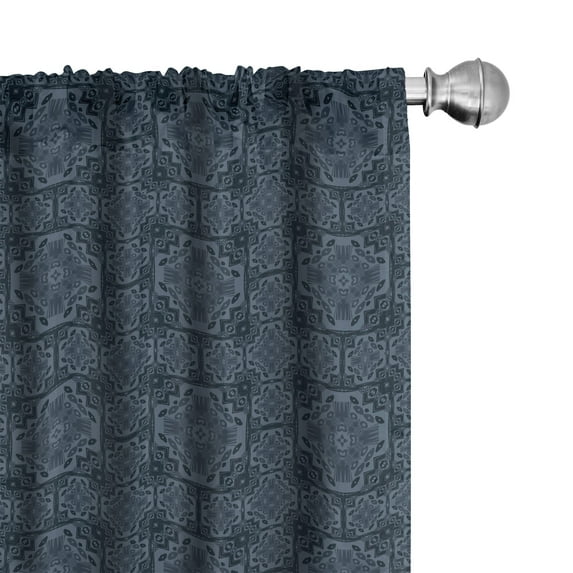 Ambesonne Antique Oriental Window Curtains, Dark Intricate, Each 28" W x 84" L, Slate Blue Night Blue