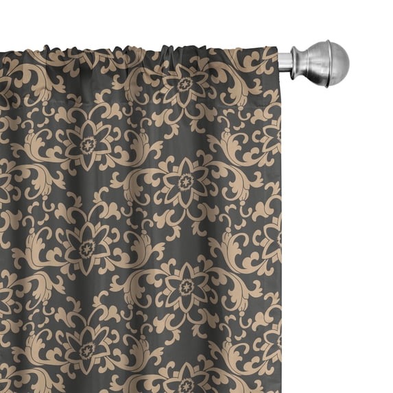 Ambesonne Antique Oriental Window Curtains, Eastern Curvy Art, Each 28" W x 63" L, Tan and Dark Sepia