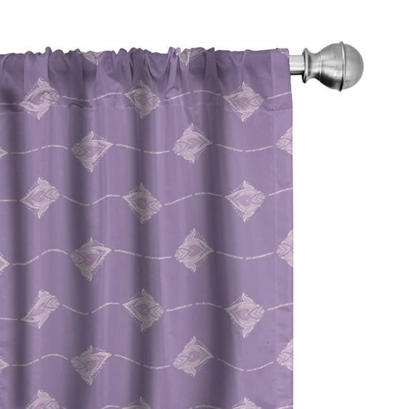Ambesonne Antique Oriental Window Curtains, Lilac Paisley Art, Each 28" W x 63" L, Mauve Lilac