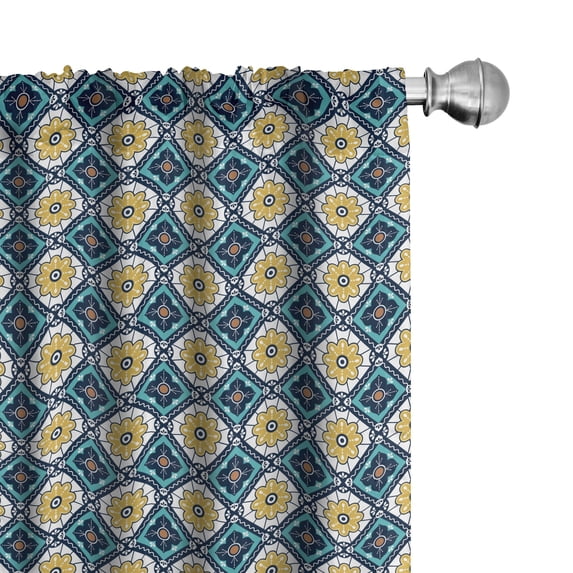 Ambesonne Antique Oriental 4-Panel Curtains, Mosaic Boho Flora, 56"x63", Pale Coffee and Petrol Blue
