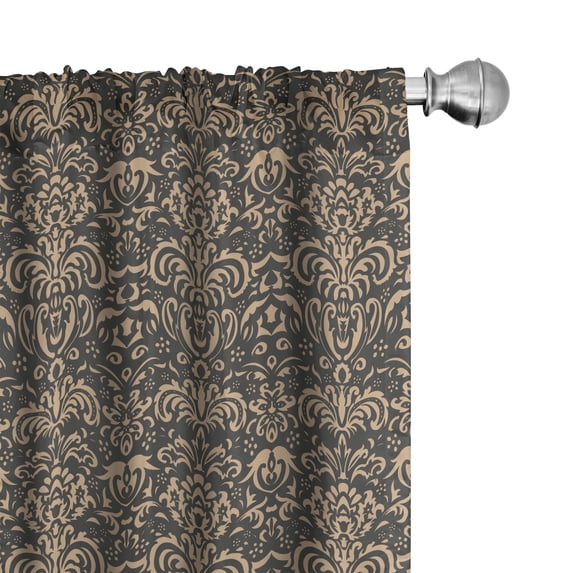 Ambesonne Antique Oriental Window Curtains, Nature Tone Damask, Each 28" W x 84" L, Tan and Dark Sepia