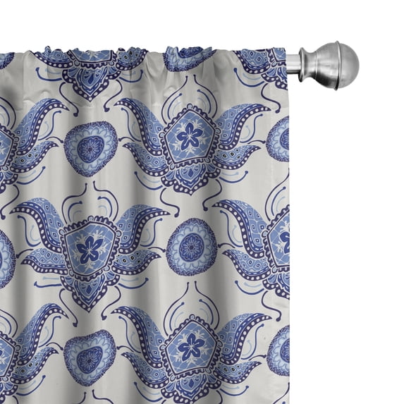 Ambesonne Antique Oriental 4-Panel Curtains, Paisley Motifs, 56"x95", Coconut Dark Ceil Blue