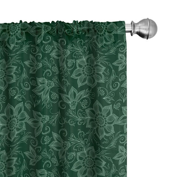 Ambesonne Antique Oriental 4-Panel Curtains, Paisley Pattern, 56"x84", Emerald and Sea Green
