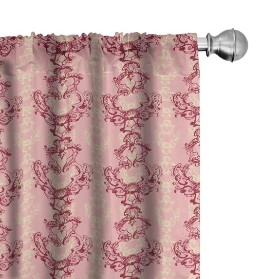 Ambesonne Antique Oriental 4-Panel Curtains, Soft Rococo Damask, 56"x63", Pale Pink Burgundy Cream