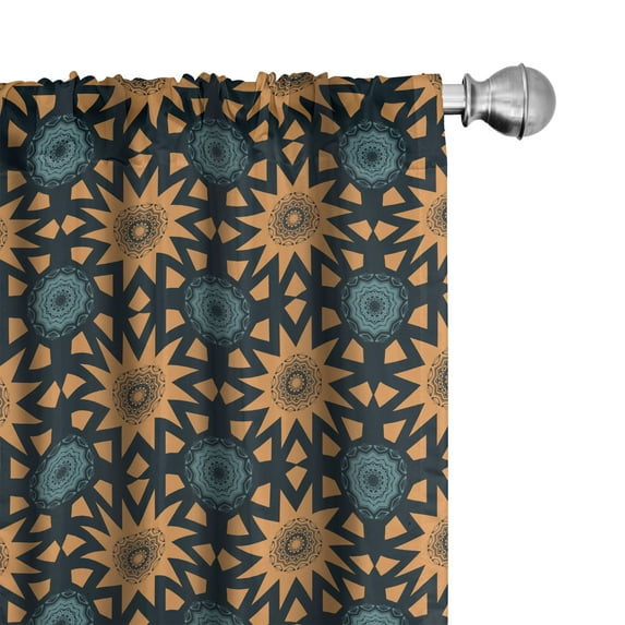 Ambesonne Antique Oriental Window Curtains, Sun Inspired Art, Each 28" W x 95" L, Apricot Dark Blue