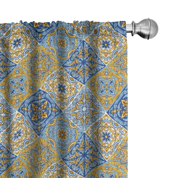 Ambesonne Antique Oriental Window Curtains, Vibrant Azulejo, Each 28" W x 95" L, Violet Blue Amber
