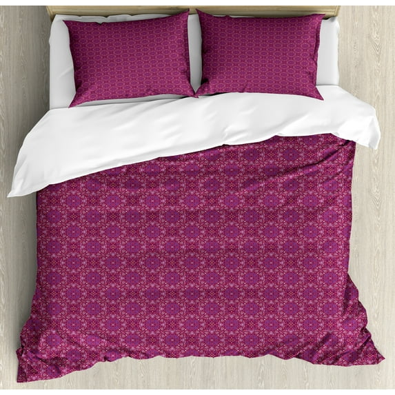 Ambesonne Antique Oriental Duvet Cover Set, Magenta Floral Art, Queen, Magenta Lilac