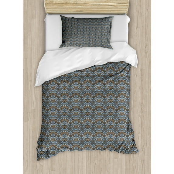 Ambesonne Antique Oriental Duvet Cover Sets, Folk Grunge Art, 2-Twin, Pale Sky Blue Pale Sepia