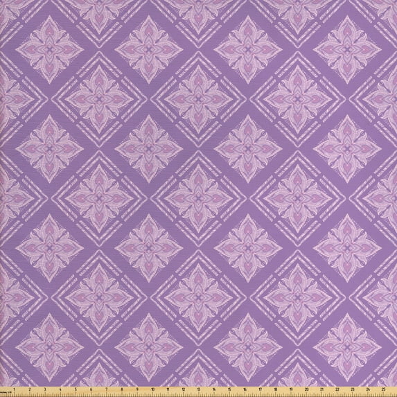 Ambesonne Antique Oriental Fabric by the Yard Upholstery, Lilac Floral Art, 5 Yards, Mauve Lilac