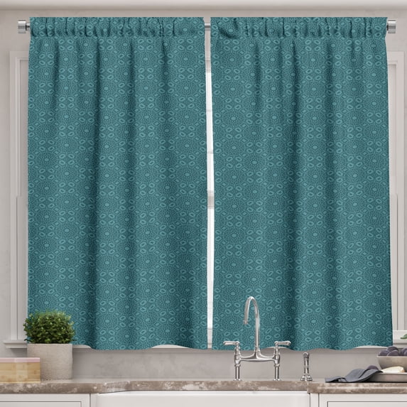 Ambesonne Antique Oriental Kitchen Curtains, Dark Floral Art, 55"x45", Cadet Blue Dark Teal