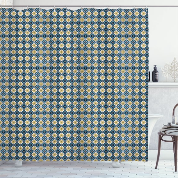 Ambesonne Antique Oriental Shower Curtain, Mosaic Boho Flora, 69"Wx70"L, Pale Coffee and Petrol Blue