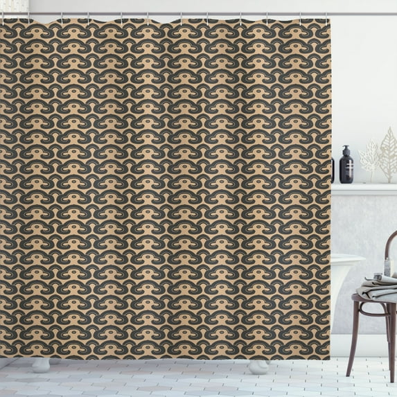Ambesonne Antique Oriental Shower Curtain, Spiral Damask Art, 69"Wx75"L, Tan and Dark Sepia