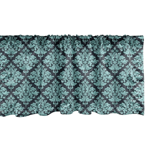 Ambesonne Antique Oriental Valance Pack of 2, Retro Blue Damask, 54"X12", Pale Turquoise Dark Grey