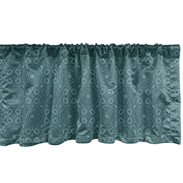 Ambesonne Antique Oriental Window Valance, Dark Floral Art, 54" X 18", Cadet Blue Dark Teal