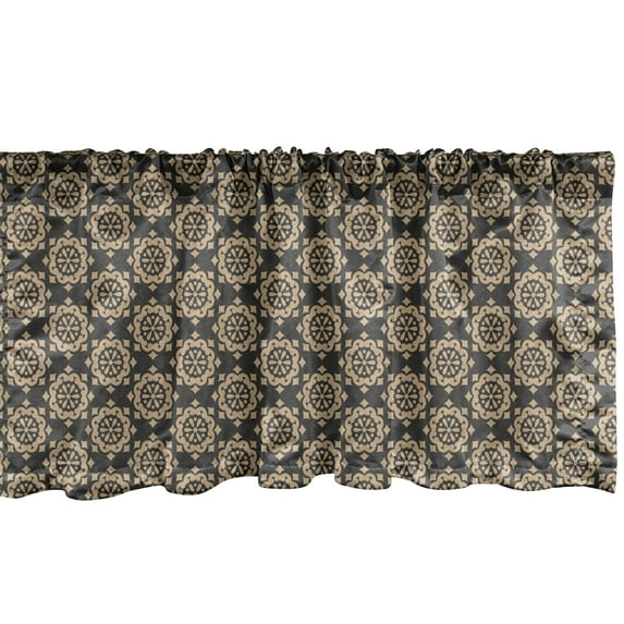 Ambesonne Antique Oriental Window Valance, Repeating Floral Inspired Damask Brown Nature Tones Illustration, Curtain Valance for Kitchen Bedroom Decor with Rod Pocket, 54" X 12", Tan and Dark Sepia