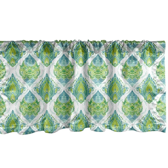 Ambesonne Antique Oriental Window Valance, Thai Floral Art, 54" X 18", Seafoam Dark Turquoise