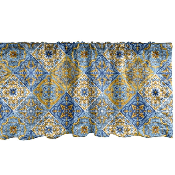 Ambesonne Antique Oriental Window Valance, Vibrant Azulejo, 54" X 12", Violet Blue Amber