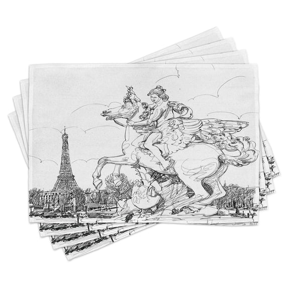 Ambesonne Antique Place Mats Set of 4, France, Standard Size, Black White