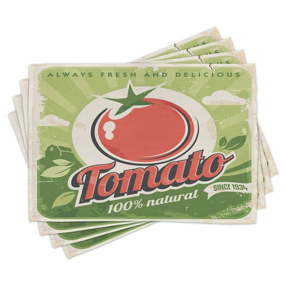 Ambesonne Antique Place Mats Set of 4, Vintage Tomato Poster, Standard Size, Green Red