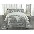 thumbnail image 1 of Ambesonne Antique Quilted Coverlet 3 Pcs, World Map on Old Brick, Queen Size, Pale Grey White, 1 of 4