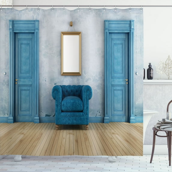 Ambesonne Antique Shower Curtain, Empty Old Living Room, 69"Wx84"L, Blue Sand Brown