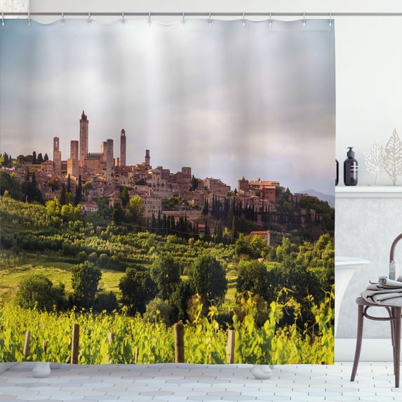 Ambesonne Antique Shower Curtain, Medieval City in Italy, 69"Wx70"L, Green Coral Dust