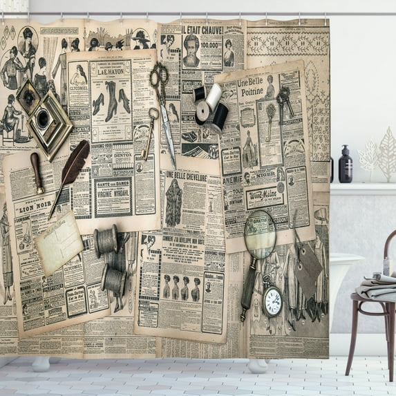 Ambesonne Antique Shower Curtain, Old Fashion Design, 69"Wx84"L, Beige and Black