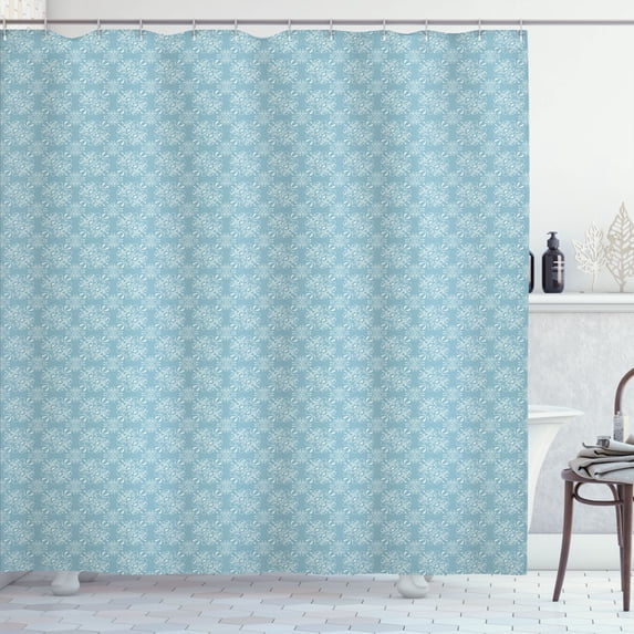 Ambesonne Antique Shower Curtain, Retro Revival Curly Flower, 69"Wx84"L, Bluegrey and White