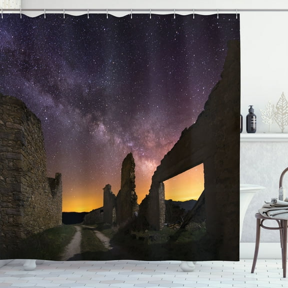 Ambesonne Antique Shower Curtain, Roman Ruins at Night, 69"Wx70"L, Indigo